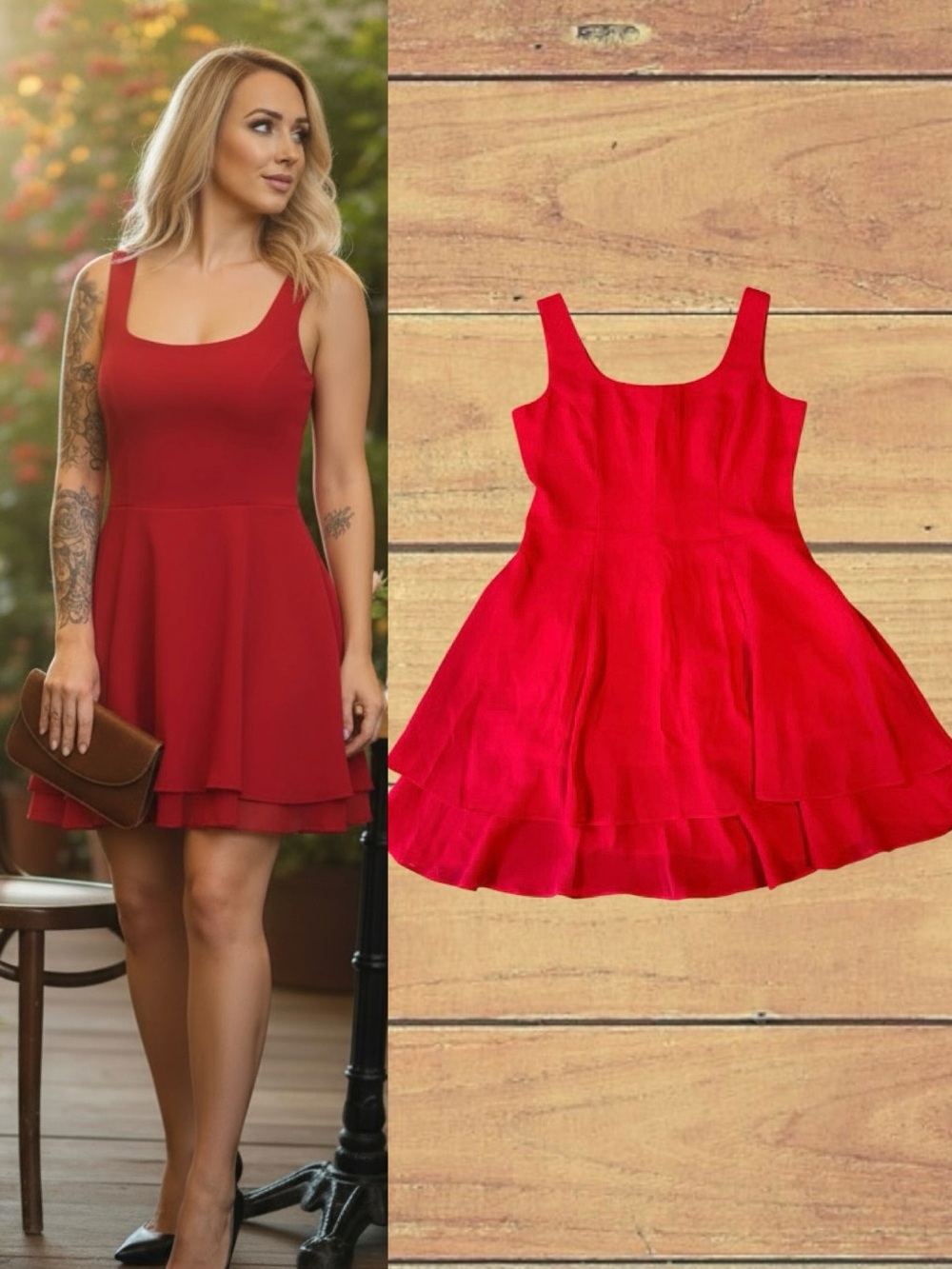 Hampton Nites Red Sleeveless Layered Hem Dress With Square Neck Petite Party 6